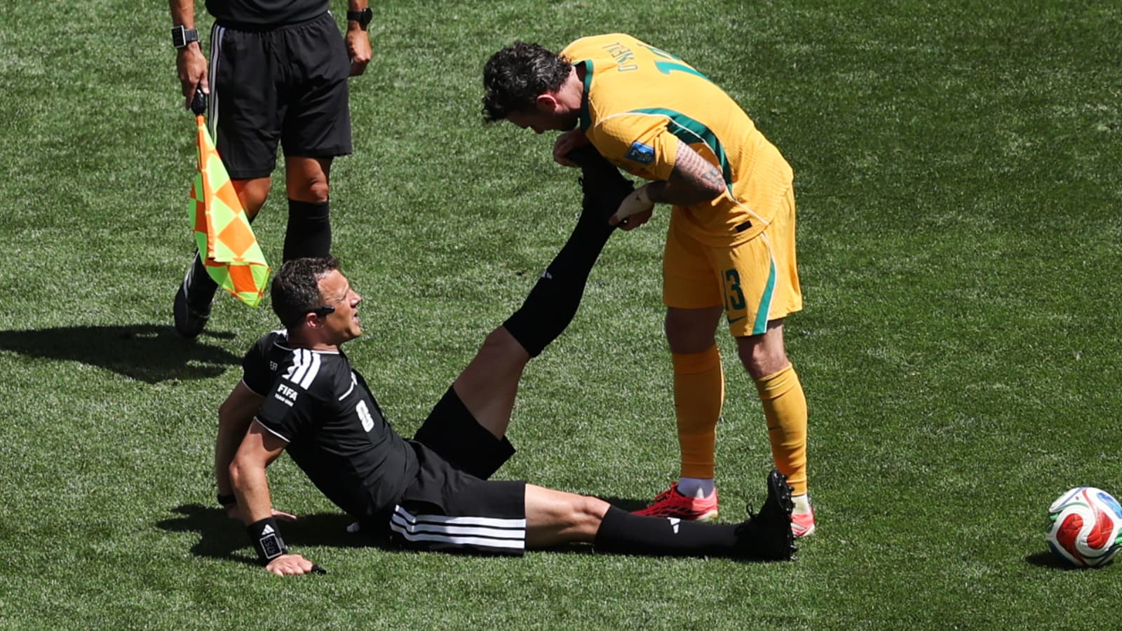 Need to get to 96 minutes: Referee collapses with cramps on WC debut in USA-AUS clash