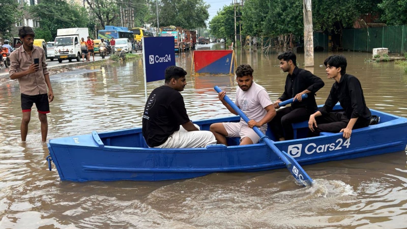 Used-car platform puts boat on flooded Gurgaon road, then people used it to get home