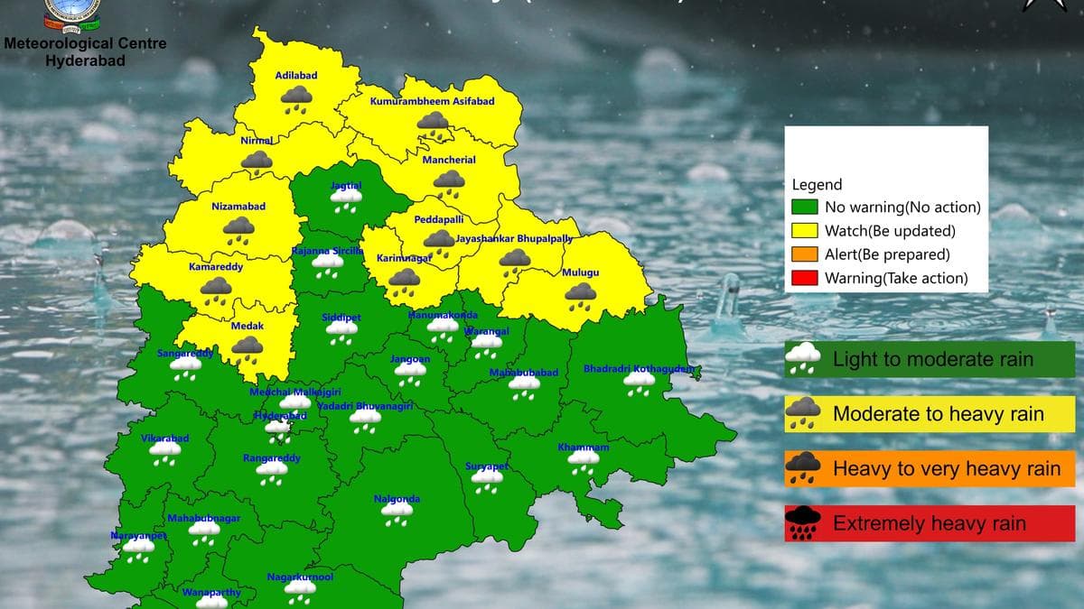 Heatwave alert in five Telangana districts, heavy rainfall forecast in nine districts on June 22
