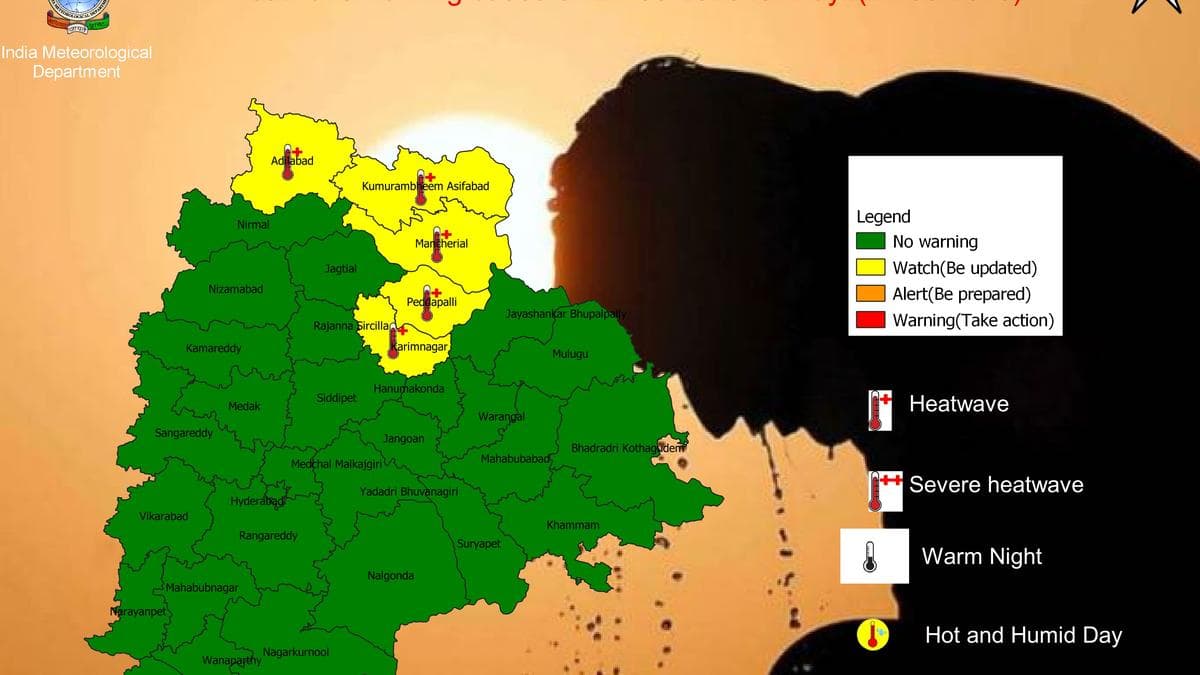Heatwave alert in five Telangana districts, heavy rainfall forecast in nine districts on June 22